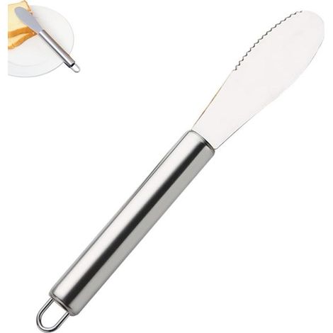 Racloir à beurre en acier inoxydable - Racloir à beurre - Racloir à manche droit - Couleur argentée - Petit couteau à beurre - Spatule à sandwich - Convient pour couper le fromage, le beurre ou la con (1/5)