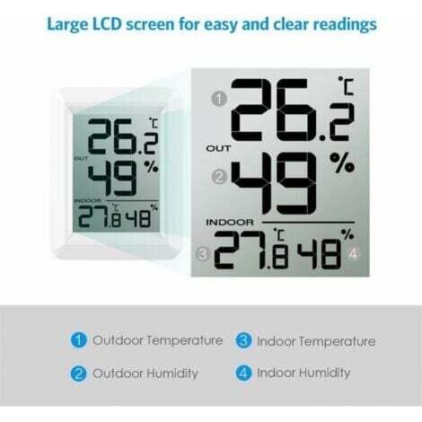 NALOOKAMIC Thermomètre Intérieur et Extérieur, Thermomètre Connecté avec Capteur Extérieure sans Fil, Thermomètre Hygrometre Numérique avec Grand Ecran LCD, Commutateur ℃/℉, pour Bureau, Maison, Cham (1/3)