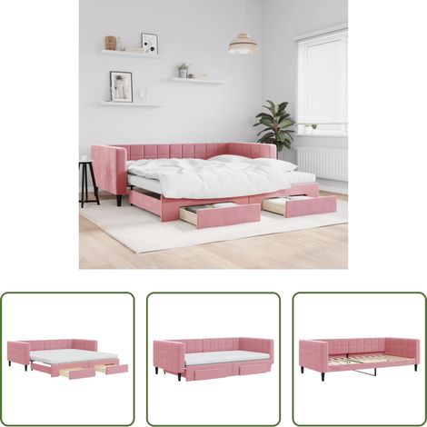 Schlafsofa - Tagesbett Ausziehbar mit Schubladen Rosa 100x200 cm Samt (1/5)