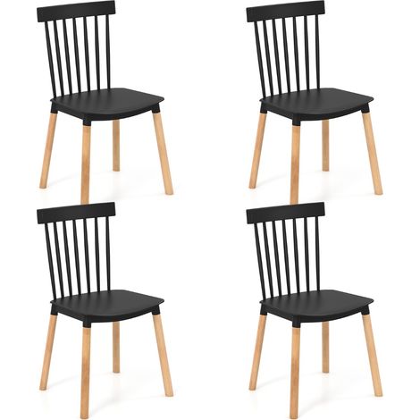 Set di 4 sedie da pranzo windsor con sedili curvati, Sedie laterali senza braccioli con gambe in legno Nero (1/4)