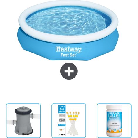 Piscine Gonflable Ronde Fast Set Bestway - 305 x 66 cm - Bleue - Incluse Accessoire CB37 (1/4)
