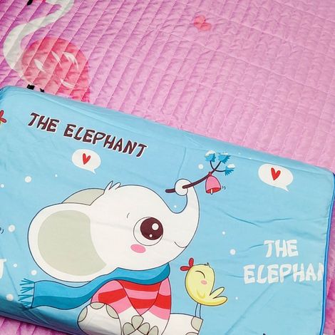 Oreiller Enfant Latex Naturel Coussin Respirant Double Couche Motif Éléphant Bleu 27x44cm/10.6x17.3in