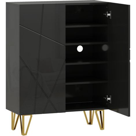 Zapatero, 2 puertas, 3 estantes ajustables, negro