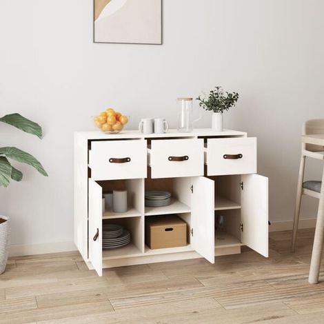 Buffet Bas en Bois Massif de Pin, Meuble de Rangement 100x40x75 cm pour Salon ou Entrée (1/5)