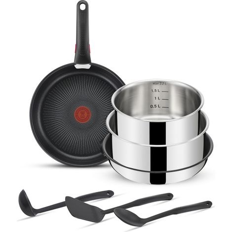 Lagostina Ingenio Inox, Set 8 Pezzi, Padelle con Rivestimento antiaderente e Casseruole in Acciaio Inox, con Manico Rimovibile, Salvaspazio, Adatto a Tutte le Fonti di Calore, Inclusa Induzione (1/5)