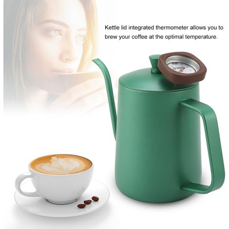 600 ml Edelstahl-Kaffeekessel mit Schwanenhalsausguss und Thermometer (Grün) (1/5)