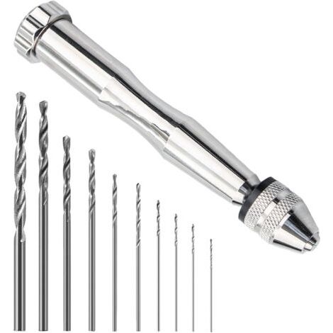 1 Pieces Perceuse à Main,Perceuse Manuelle avec 10 Twist Drill Bits 0.8-3.0mm,Mini Perceuse pour Bijoux,Mini Perceuse Modelisme,pour Outils de Perçage Modélisme Bricolage(Argenté) (1/5)