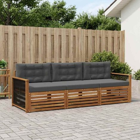 vidaXL Set di divani da esterno con cuscino 3 pcs Naturale e (1/4)