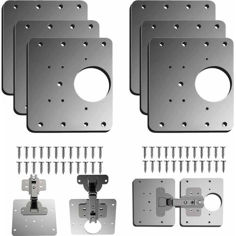 6 Pièces Plaque Reparation Charniere Porte d'armoire, plaque de réparation de charnière de porte de placard de cuisine avec trou, supports de fixation plats en acier inoxydable avec vis (6) (1/4)