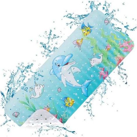 Tapis de douche antidérapant, 100x40 cm, matière PVC, avec ventouses, sol de baignoire antidérapant, motif animaux marins (1/5)