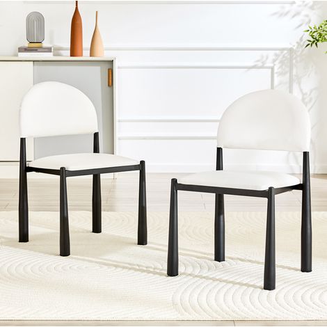Silla de comedor, respaldo semicircular acolchado, asiento ergonómico de PU con patas de metal, blanco (1/5)