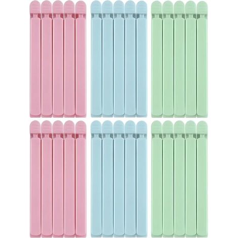 30 clip per sacchetti alimentari, lunghe 15 centimetri, 3 colori, pratiche per chiudere diverse confezioni di alimenti, garantendo che gli snack rimangano freschi (verde, rosa, blu) (1/4)