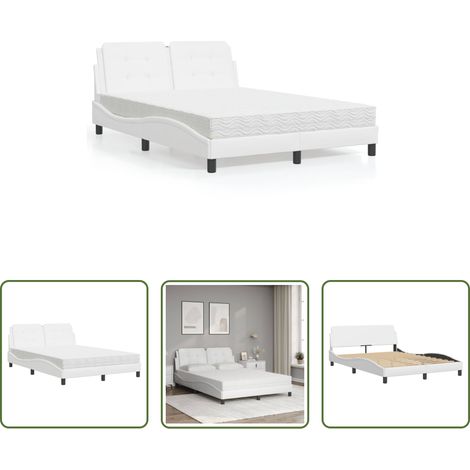 Matelas en mousse - Cadre de lit sans matelas Zadar blanc 140x190 cm similicuir (1/5)