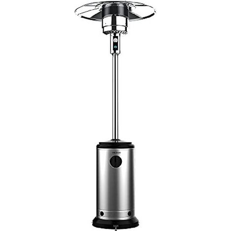 Calefactor exterior a gas butano o propano con forma de seta para una mejor distribución del calor. ruedas para su desplazamiento y termostato regulable. diseño de acero de gran durabilidad. (1/5)