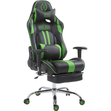 Fauteuil de bureau gamer avec repose-pieds extensible mécanisme de bascule en PVC noir / vert 100002744