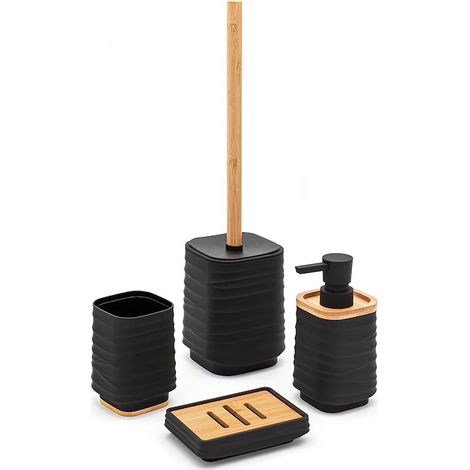 Accessori bagno in set completo da 4 pezzi in abs nero linea Wave (1/5)