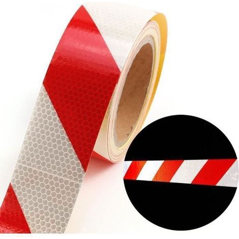 HOXILEELEO10m x 5cm ruban autocollant bande réfléchissant lumière couleur rouge + blanc (1/4)
