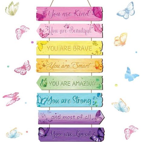 Panneau en bois avec texte - Panneau mural en bois - Panneau mural en bois inspirant - Avec papillon - Panneau de porte - Panneau pour la véranda - Peut être accroché aux portes, dans le jardin ou sur (1/5)