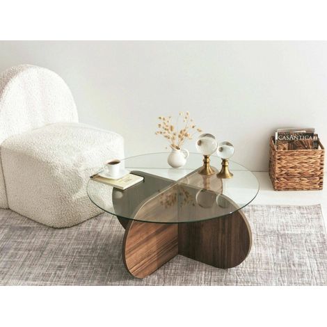 Dmora - Wohnzimmertisch Doliveir, Niedriger Wohnzimmertisch, Kaffeeregal, Couchtisch für Sofa, 75x75h35 cm, Nussbaum (1/5)