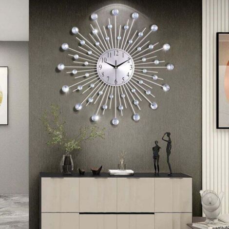 Horloge Murale Argenté Geante avec Strass, Metal Silencieuse Pendule Murale Moderne Nordic Décoration, Créative Design pour Salon Chambre Bar 56cm
