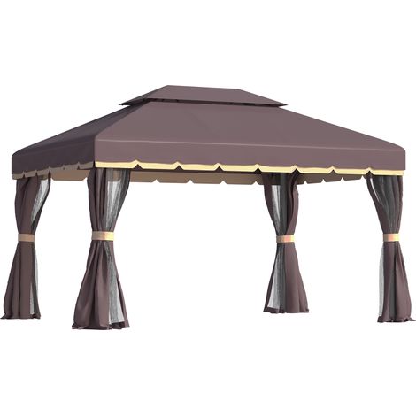 Pavillon de jardin en aluminium 390 x 290 x 280 cm avec toit rigide, rideaux en polyester et moustiquaire (1/5)