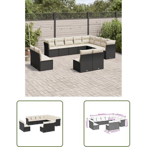 The Living Store 12-tlg. Garten-Sofagarnitur mit Kissen Schwarz Poly Rattan - Gartengeset - Gartenmöbelset - Lounge Set - Rattan Möbel - Gartenlounge