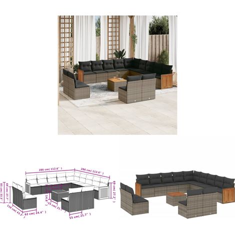 14-tlg. Garten-Sofagarnitur mit Kissen Grau Poly Rattan - Gartenmöbel - Gartensorte - Lounge Set - Rattan Möbel - Outdoor Furniture - Home & Living (1/3)