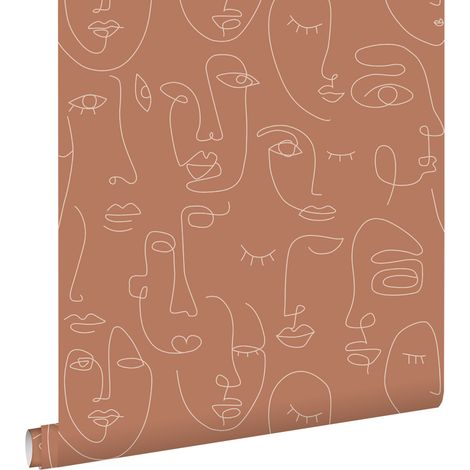 papier peint visages Line Art terracotta  - ESTAhome (1/5)