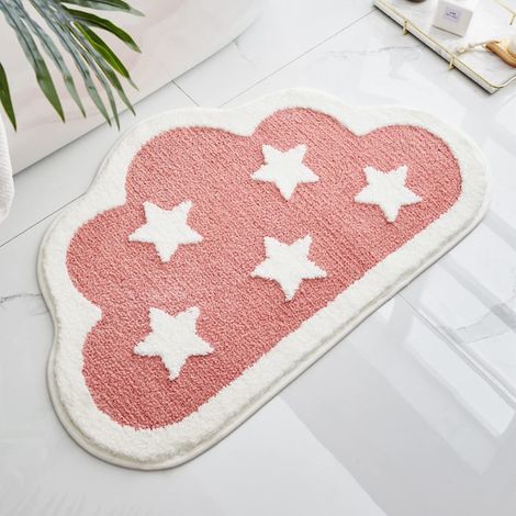 Tapis de Bain, Tapis de Forme de Nuage Rose, Tapis de Chambre à Coucher Absorbant Doux en Microfibre Épais, Durable Antidérapant Mignon Tapis Décoratif, Tapis Lavable en Machine (Nuages) (1/3)