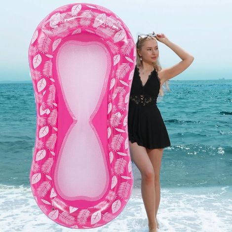 Balinco – Matelas Hammac Gonflable avec 2 Chambres à Air et Filet en Nylon pour Piscine – Matelas Flottant Relax pour Adultes et Enfants – Accessoire d'Été pour Piscine (Monstera Vert