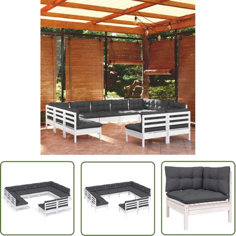 Maison Exclusive 11-tlg. Garten-Lounge-Set mit Kissen Weiß Kiefer (1/5)