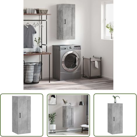 The Living Store Armoire murale gris béton 34,5x34x90 cm bois d'ingénierie - Armoire Murale - Meuble De Rangement - Armoire Grise - Armoire Suspendu - Étagère Murale (1/5)
