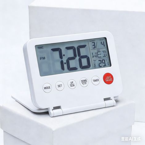Praktischer, multifunktionaler elektronischer Wecker, ultradünne Reiseuhr mit Klappdeckel, leichtem und schlichtem Zifferblatt, weiß