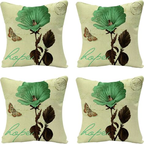 Deux housses de coussin décorées de peintures à l'encre représentant des fleurs et des oiseaux, idéales pour un canapé d'intérieur ou une utilisation en extérieur. (1/4)