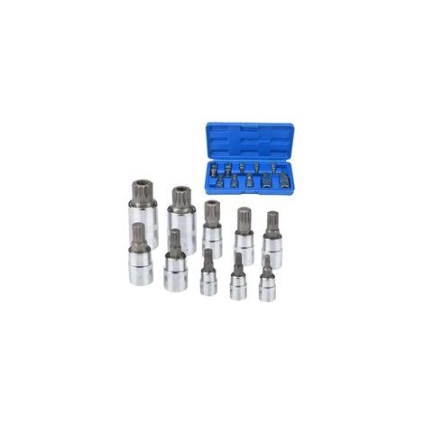 Coffret de 10 douilles multiprises M4 / M5 / M6 / M8 / M9 / M10 / M12 / M14 / M16 / M18, douille mâle Torx