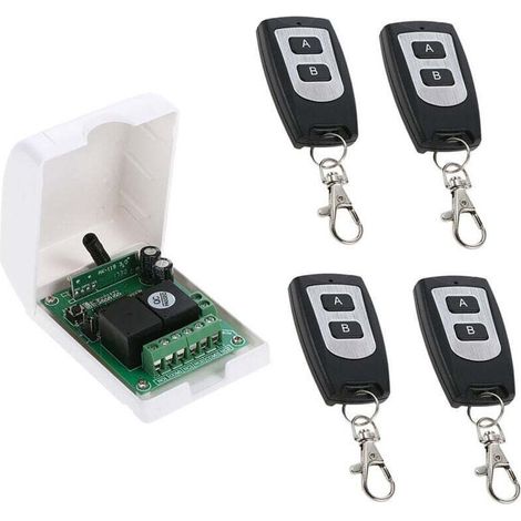 Contrôleur de moteur DC 12V DC, Commutateur de télécommande sans fil RF 433Mhz Récepteur de relais avec 4 émetteurs, pour la rotation avant et arrière des moteurs, porte de porte, volet roulant (1/4)