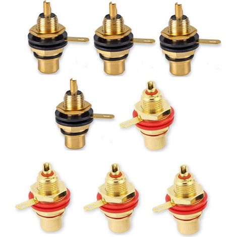 Panneau de connecteurs à douille plaqués or (4 paires/8 pièces), avec écrous et coupelles à souder