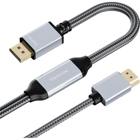 Câble HDMI vers Displayport, 2M Adaptateur HDMI Displayport 4K 60Hz Cordon HD MI Mâle vers DP Mâle avec USB Convertisseur HD MI to DP Unidirectionnel pour Xbox Series X, PS5, PS4 Pro,Argent (1/5)