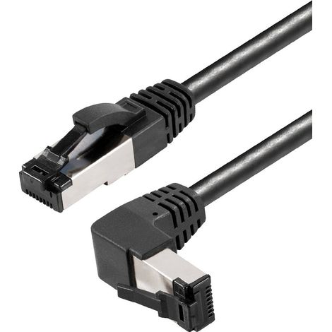 Maxtrack TI49-2L RJ45 Câble réseau, câble patch CAT 8.1 S/FTP 2 m noir coudé à 90 ° vers le haut, ré (1/2)