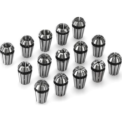 15PCS ER11 Jeu de pinces de serrage à ressort de précision pour tour de fraisage de gravure CNC, 1.0mm-7.0mm & 1/4", 1/8