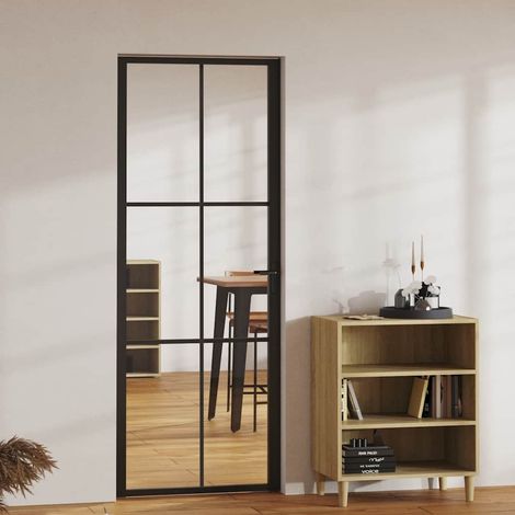 Porte intérieure ESG en verre et aluminium 76 x 201,5 cm Noir