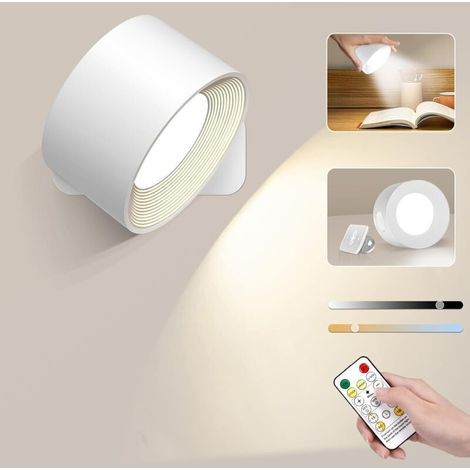 SABIR Wandleuchte für den Innenbereich, kabellose Nachttischlampe mit 10 Helligkeitsstufen und 3 Farbtemperaturen, berührungsempfindliche LED-Wandleuchte mit Fernbedienung und um 360° drehbarer Lesela (1/5)