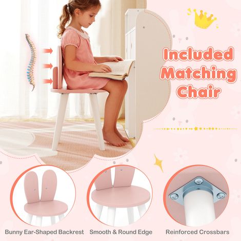 Coiffeuse pour enfants avec lumières, table de maquillage princesse lapin avec miroir éclairé, étagères ouvertes et tiroirs de rangement - blanc (1/5)