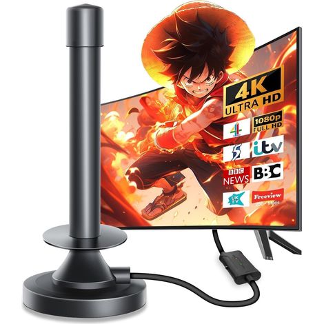 TV Aerial, Digital Indoor TV Aerial for Smart TV with Signal Booster, Digital TV Antenna for Freeview 680+ Miles Long Range Support 4K 1080P HD Local Channels & 18ft HD Cable(M-Black) (1/5)