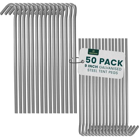 50er-Pack robuste 23 cm lange Zeltheringe – robuste Bodenpfähle aus verzinktem Stahl – rostfreie Metallheringe für Camping, Pavillons, Wandern und Outdoor-Aktivitäten – 50er-Pack (1/5)