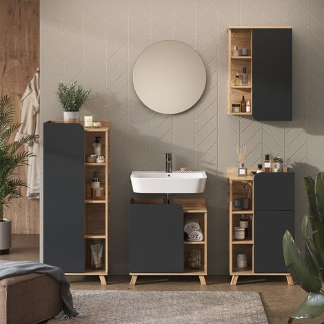 Conjunto de muebles de baño Karen, Antracita, 5 partes, Vicco