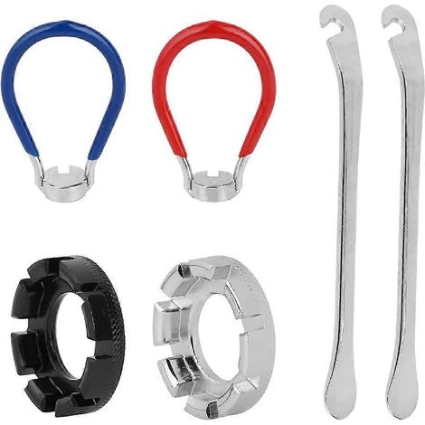 Jeu de 6 clés à rayons universelles pour vélo avec démonte-pneus, idéal pour le réglage et la réparation de la tension des rayons des roues de vélo. (1/5)