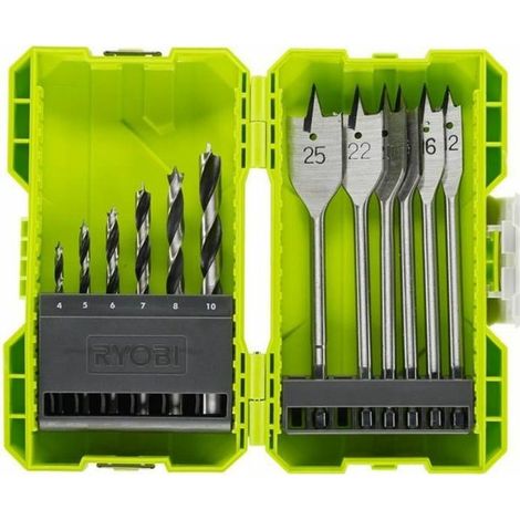 RYOBI - Cofre apilable de perforación en madera 12 accesorios (6 brocas + 6 puntas planas) - RAK12SWD (1/4)