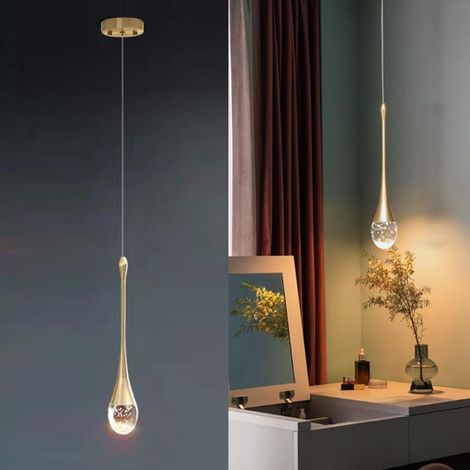 Lustre LED 5W Créatif Suspension Luminaire Moderne en forme de goutte d'eau, Plafonnier en Cristal Lampe Suspendue pour Salon Restaurant Escalier, Lumière Chaude [Classe énergétique A] (1/5)