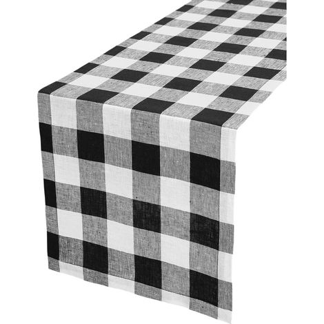 Chemin de table en pur lin à carreaux Buffalo – Chemin de table à carreaux noirs et blancs, en tissu naturel, confectionné à la main (1/5)